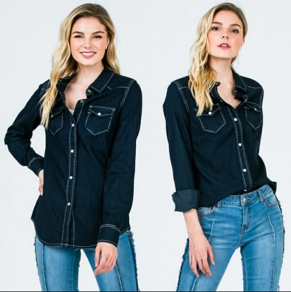 RELISTED Litz dark denim pearl snap western shirt - Picture 8 of 8